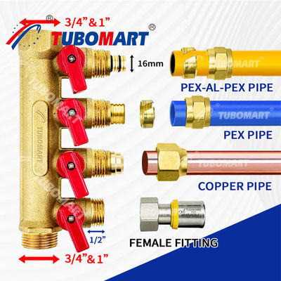 1/2 inch đồng Pex Manifold 150 Psi Cho các dự án ống nước 200 ° F Nhiệt độ tối đa