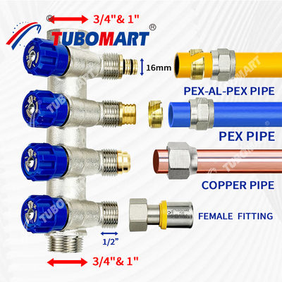 Đồng Pex phân phối nước Manifold 2 - 12 cửa ra ngoài Pex ống nước Manifold