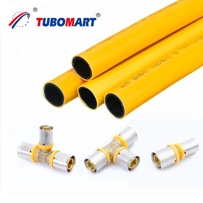 OEM màu vàng PEX Phụ kiện hệ thống ống dẫn khí đồng 16-32MM Đường nối ngang PEX Press Fitting